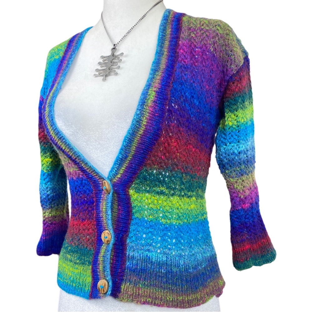 Handmade Multicolored Striped Women's Wool Cardigan